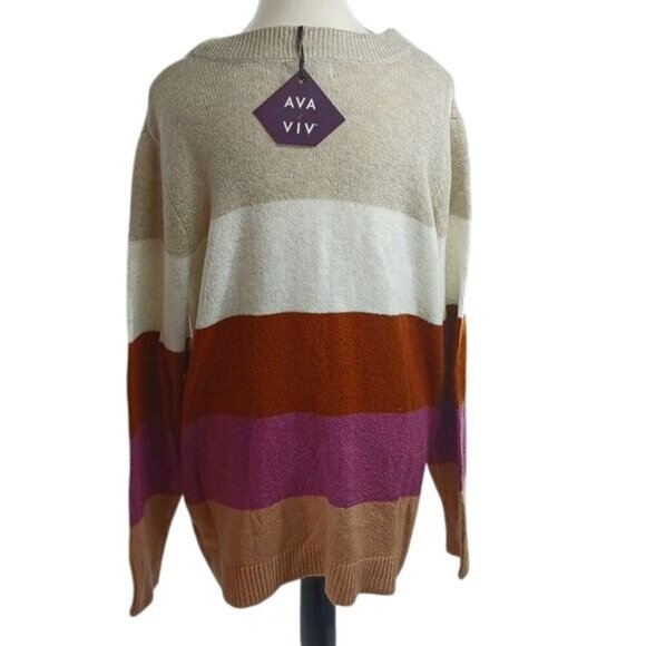 Ava & Viv Sweater Striped Multi Color Crew Neck Knit Womens Plus Size 2XL - Picture 5 of 7